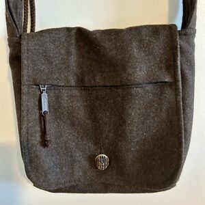 Women's Brown Felt Crossbody Bag with Front Zip Pocket